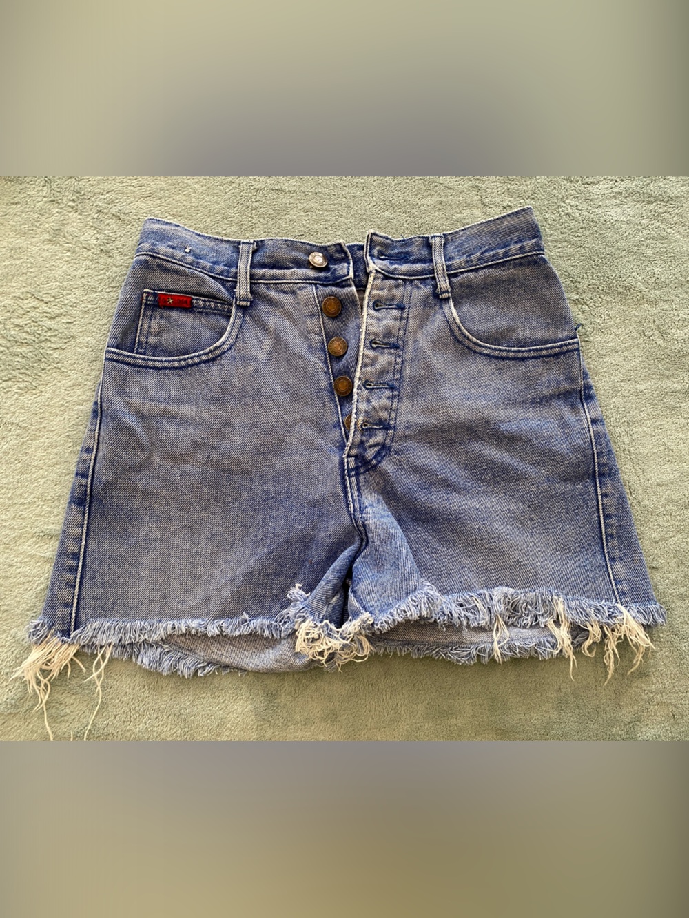 Button-Fly Distressed Blue Denim Jean Shorts